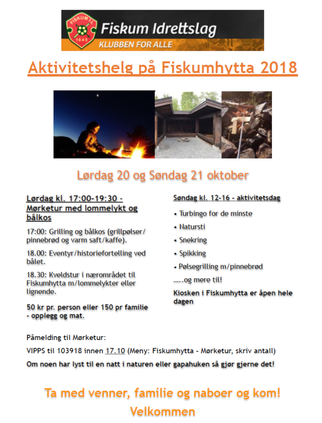 Aktivitetshelg på Fiskumhytta 20. - 21. oktober